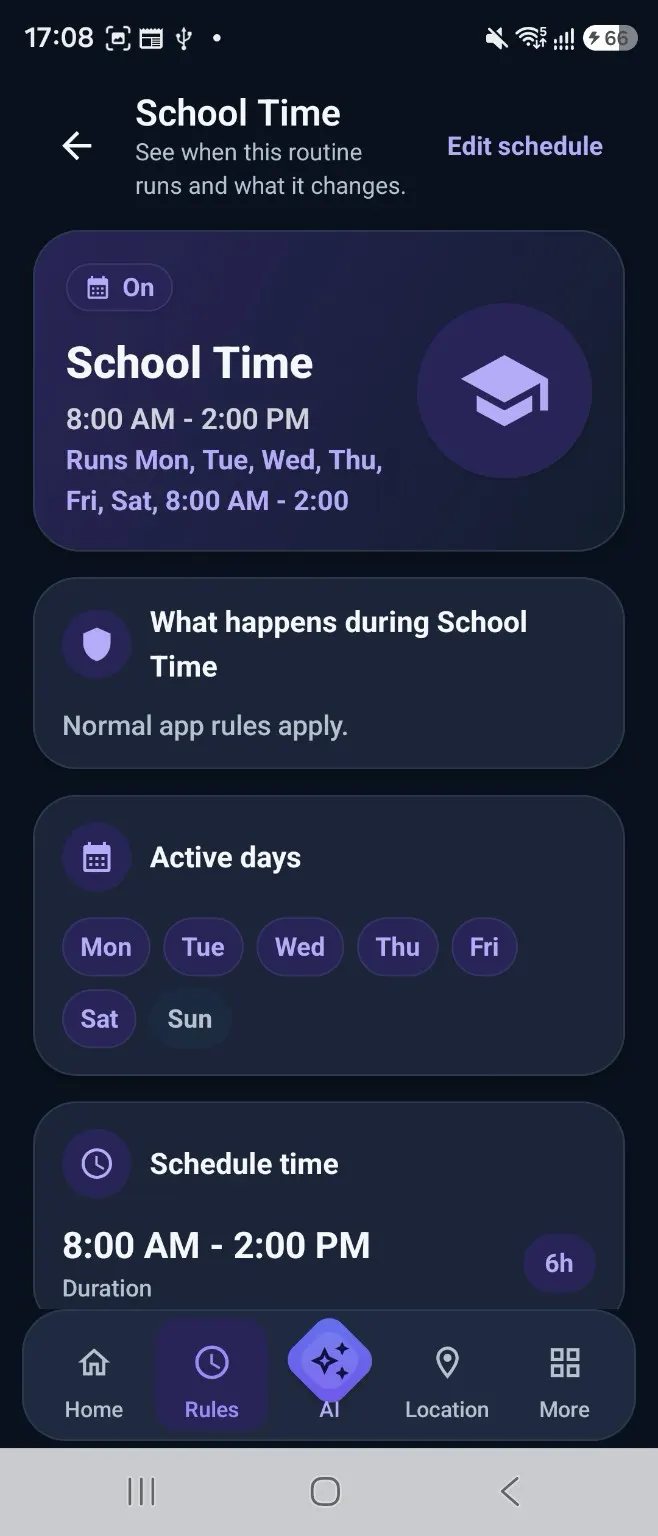 Kidder School Time routine screen.